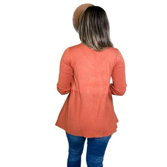 Rust Ribbed Cardigan - Picture 2 of 3